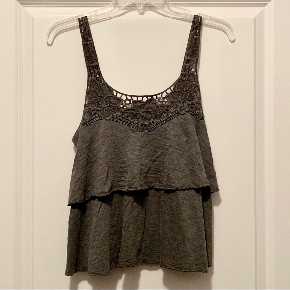 Grey UO embroidered open-back tank